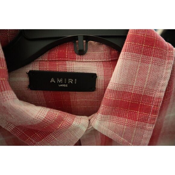 AMIRI Men's Sz L Red/Orange Distressed Ombré Plaid Button-Down L/S Shirt - Picture 13 of 13